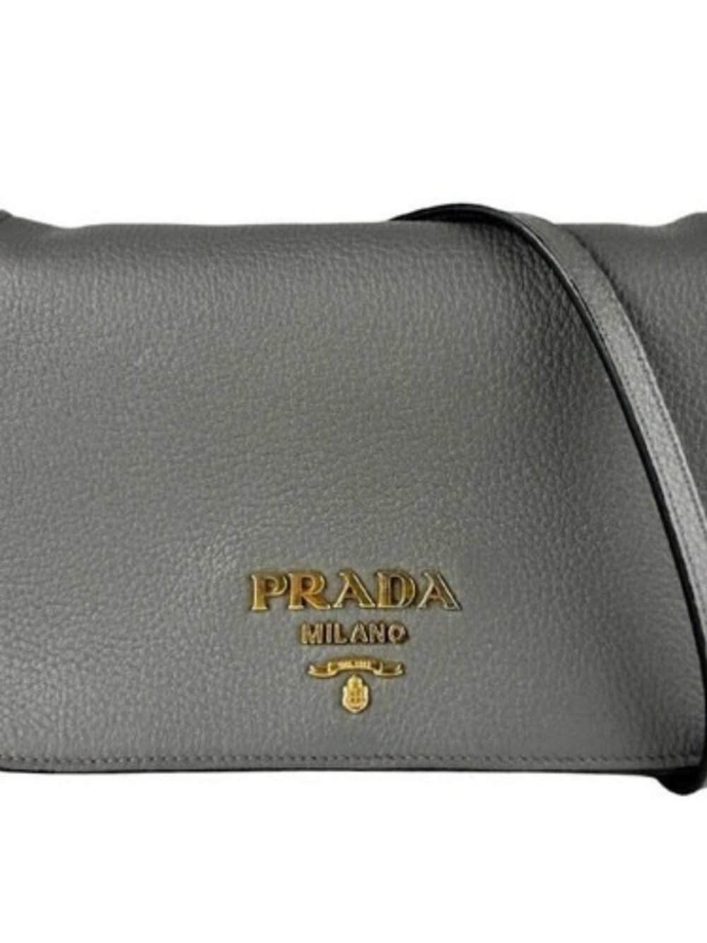 Auth PRADA Shoulder Bag Gray Leather/Goldtone - z10545